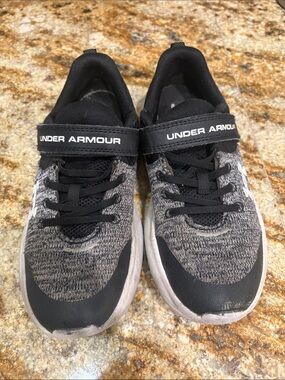 Under Armour Kids Black and Gray Slip-On Sneaker with Hook Strap
